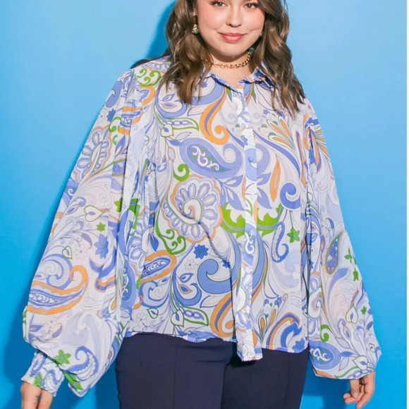 Flying Tomato Feeling Joyful Woven Button Down Blue Top Size Small - Picture 1 of 3